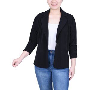 NY Collection Petite 3/4 Sleeve Knit Ottoman Jacket Size PXL Black